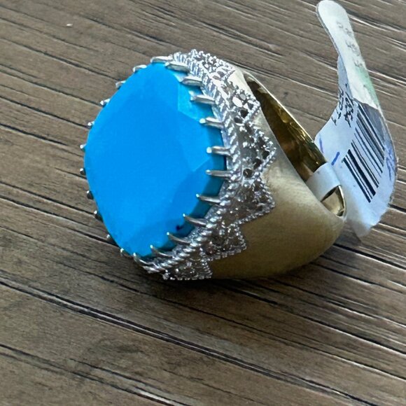 Rarities Carol Brodie Gold Plated Turquoise Colored Magnesite Diamond Ring 7 NWT - Picture 8 of 15